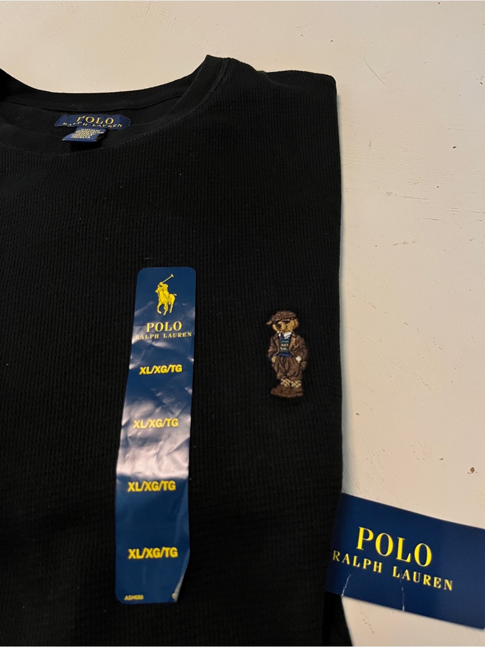 NWT Polo Ralph Lauren Polo Bear Waffle Knit Thermal Shirt XL Black New - Picture 3 of 4